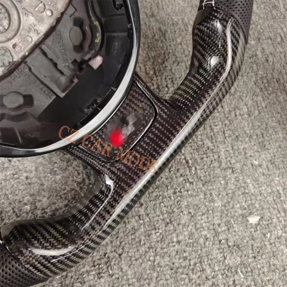 Custom Remanufactured Perforated Leather Real Carbon Fiber Steering Wheel Auto Accessory Red Center Strip Fit For Audi A4 RS3 2012-2016 RS4 2013-2018 RS5 2012-2016 RS6 2013-2018 RS7 2012-2016 RSQ3 2012-2016 S3 2016-2021 S4 2012-2015