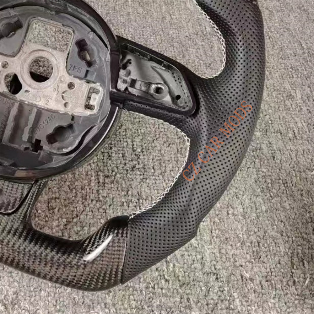 Custom Remanufactured Perforated Leather Real Carbon Fiber Steering Wheel Auto Accessory Red Center Strip Fit For Audi A4 RS3 2012-2016 RS4 2013-2018 RS5 2012-2016 RS6 2013-2018 RS7 2012-2016 RSQ3 2012-2016 S3 2016-2021 S4 2012-2015