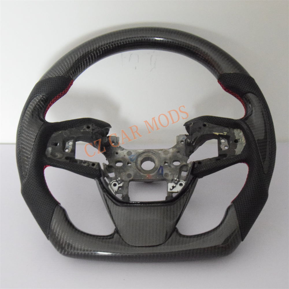 Customized Black Perforated Leather Carbon Fiber Steering Wheel Auto Accessory Remanufactured For Honda Civic 10th GEN 2016 2017 2018 2019 2020 2021