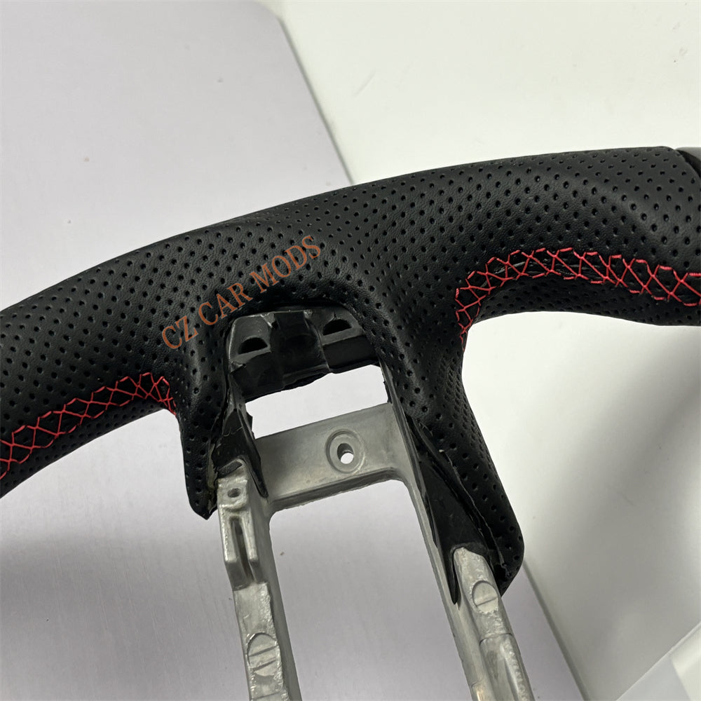 Customized Brand New Perforated Leather Carbon Fiber Steering Wheel Auto Accessory Red Strip Fit For Ford Mustang 2018 2019 2020