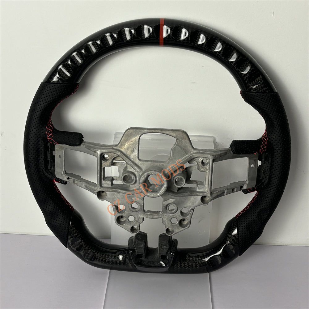 Customized Brand New Perforated Leather Carbon Fiber Steering Wheel Auto Accessory Red Strip Fit For Ford Mustang 2018 2019 2020