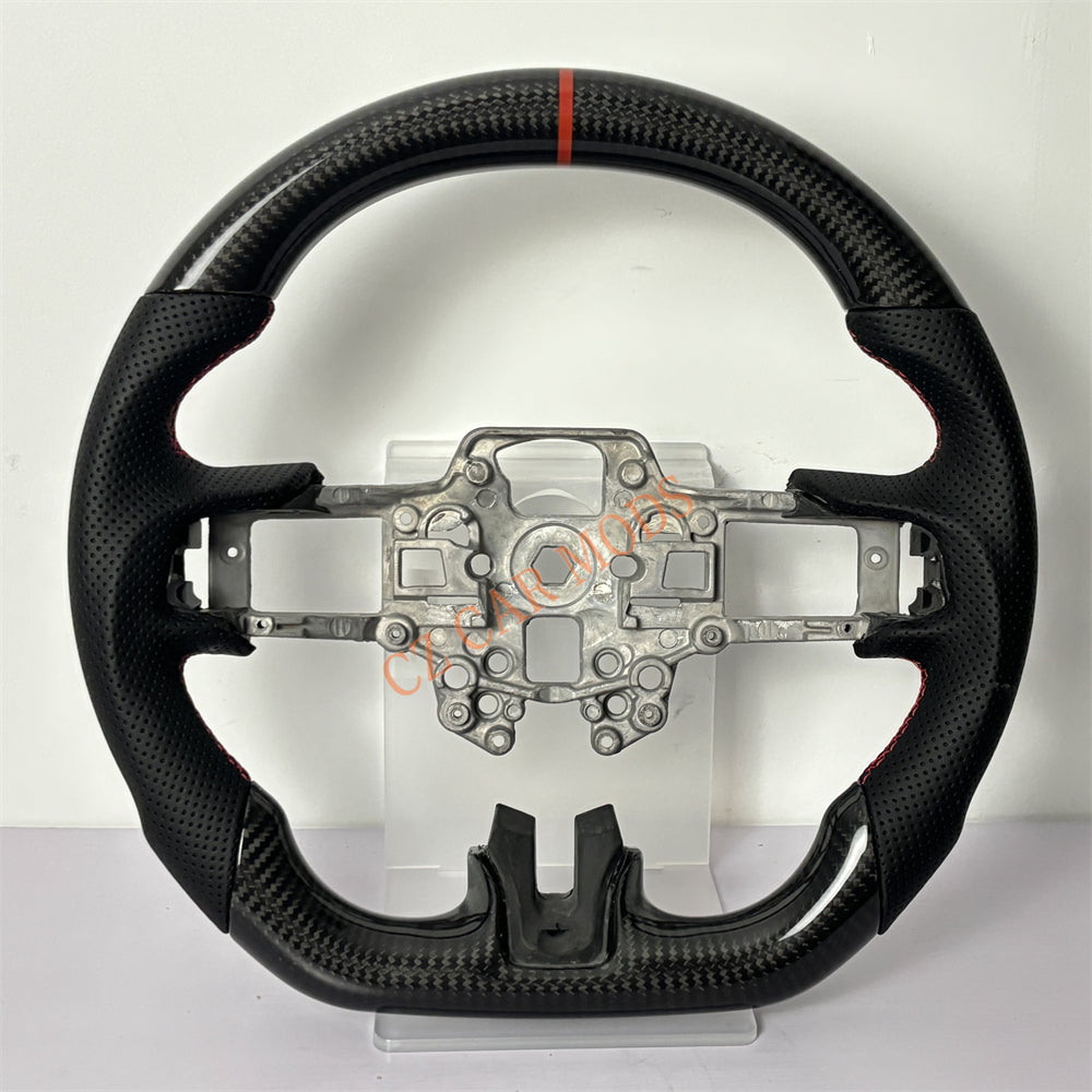 Customized Brand New Perforated Leather Carbon Fiber Steering Wheel Auto Accessory Red Strip Fit For Ford Mustang 2018 2019 2020