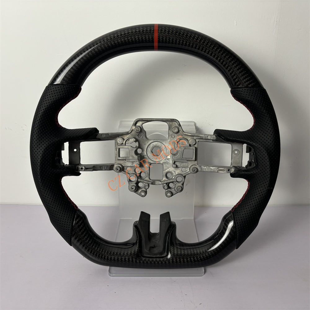 Customized Brand New Perforated Leather Carbon Fiber Steering Wheel Auto Accessory Red Strip Fit For Ford Mustang 2018 2019 2020