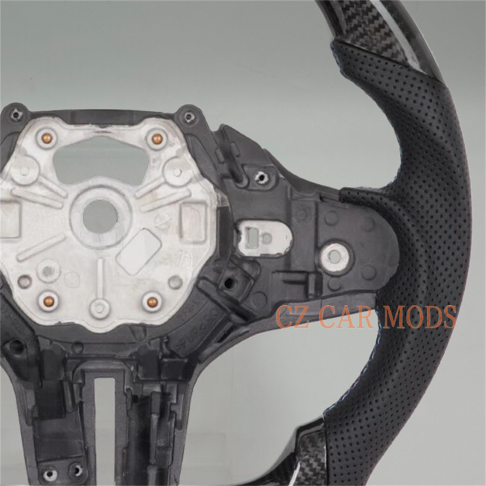 customized black carbon fiber perforated leather blue red strip For 2020 2021 2022 2023 2024 BMW X7 X5 X6 G30 steering wheel