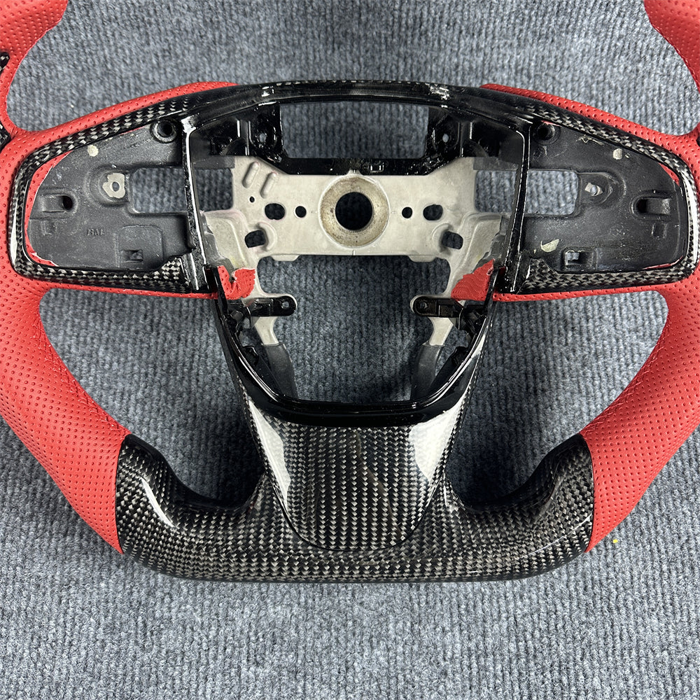 Black carbon fiber red leather steering wheel for 2016-2021 honda civic