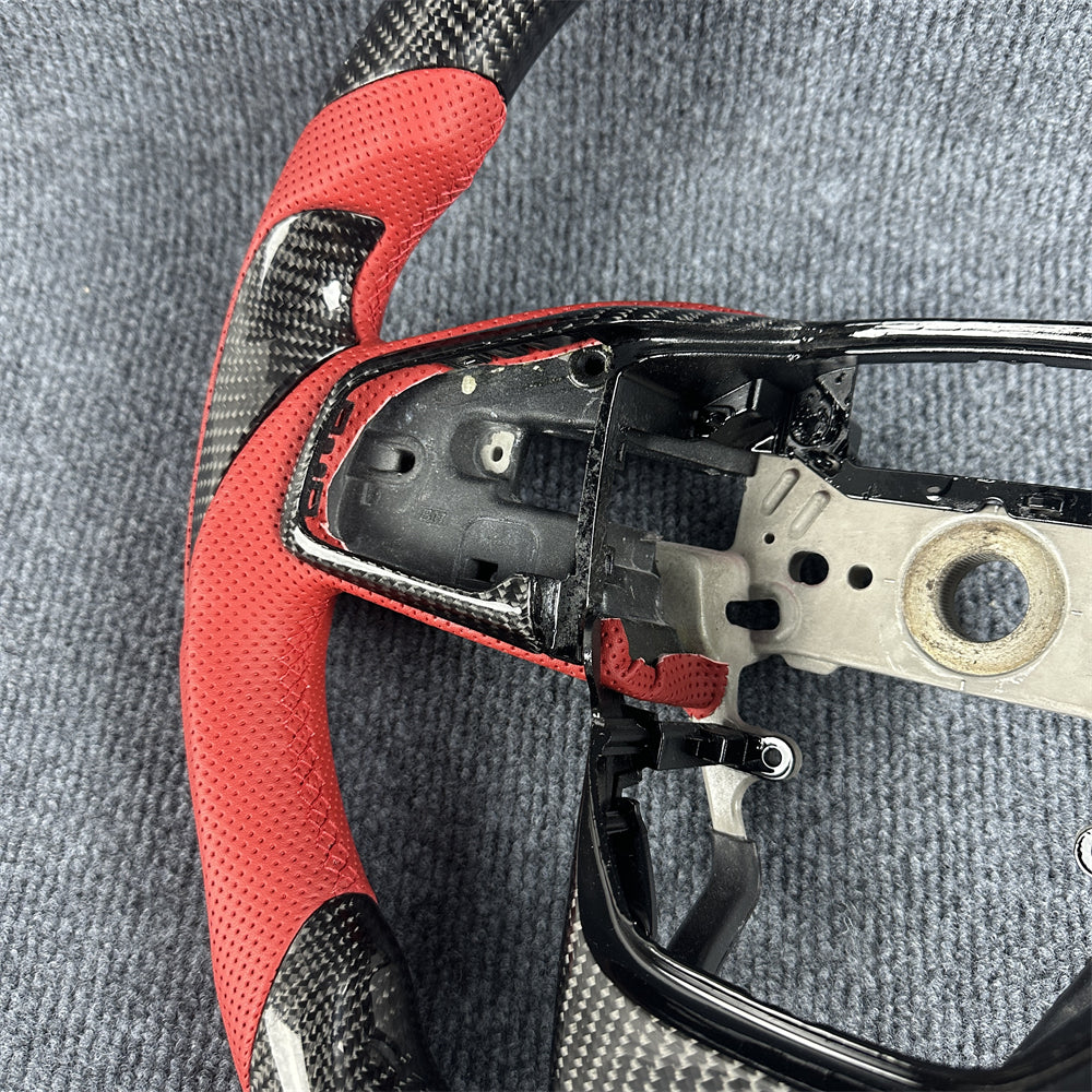 Black carbon fiber red leather steering wheel for 2016-2021 honda civic