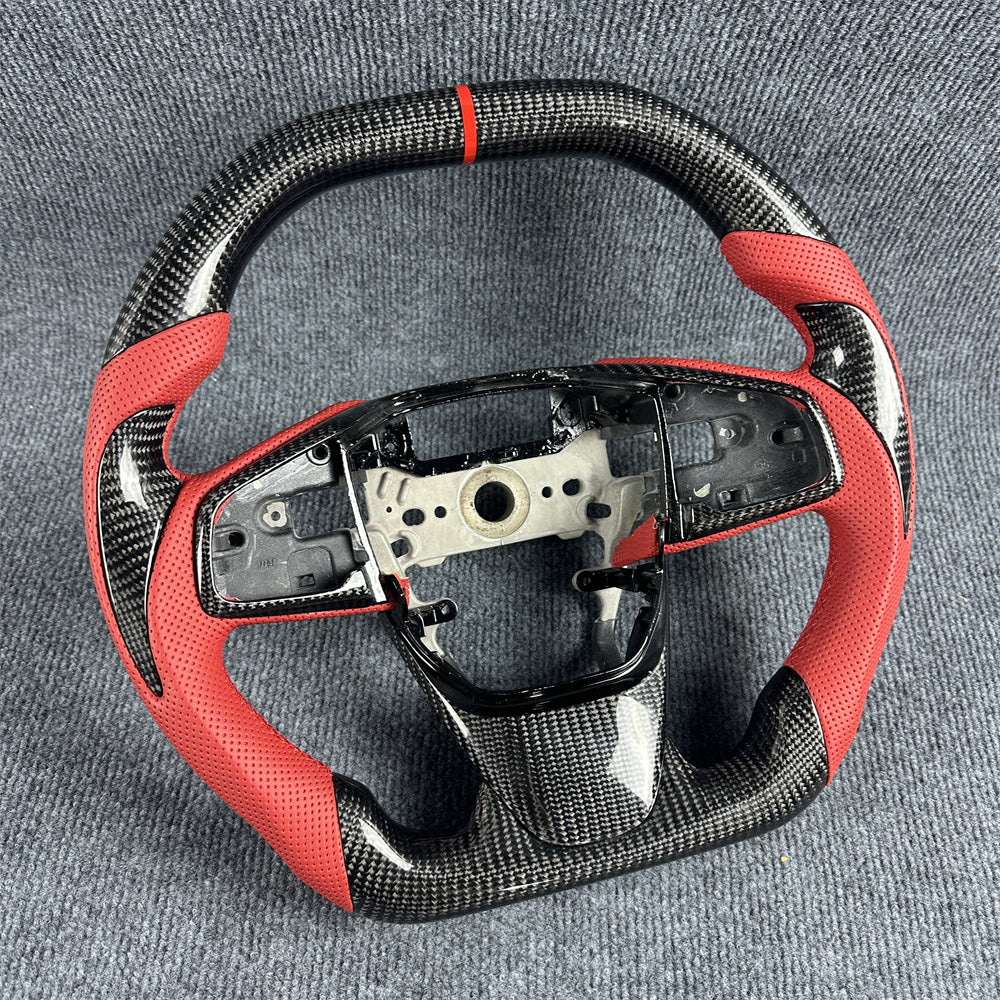 Black carbon fiber red leather steering wheel for 2016-2021 honda civic
