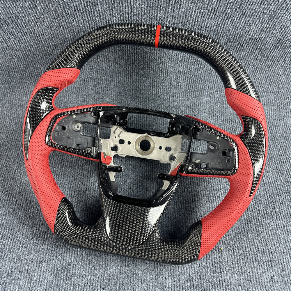 Black carbon fiber red leather steering wheel for 2016-2021 honda civic