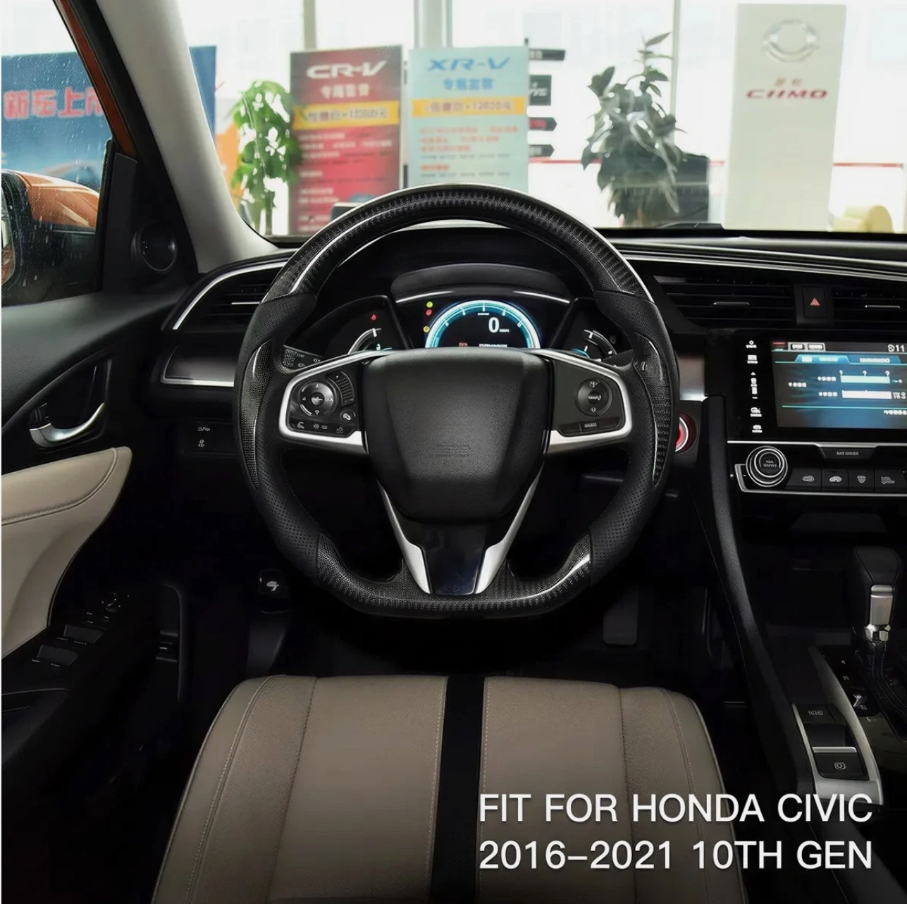 Custom black carbon fiber leather sport steering wheel for 2016 2017-2021 honda civic（Same-day shipping）
