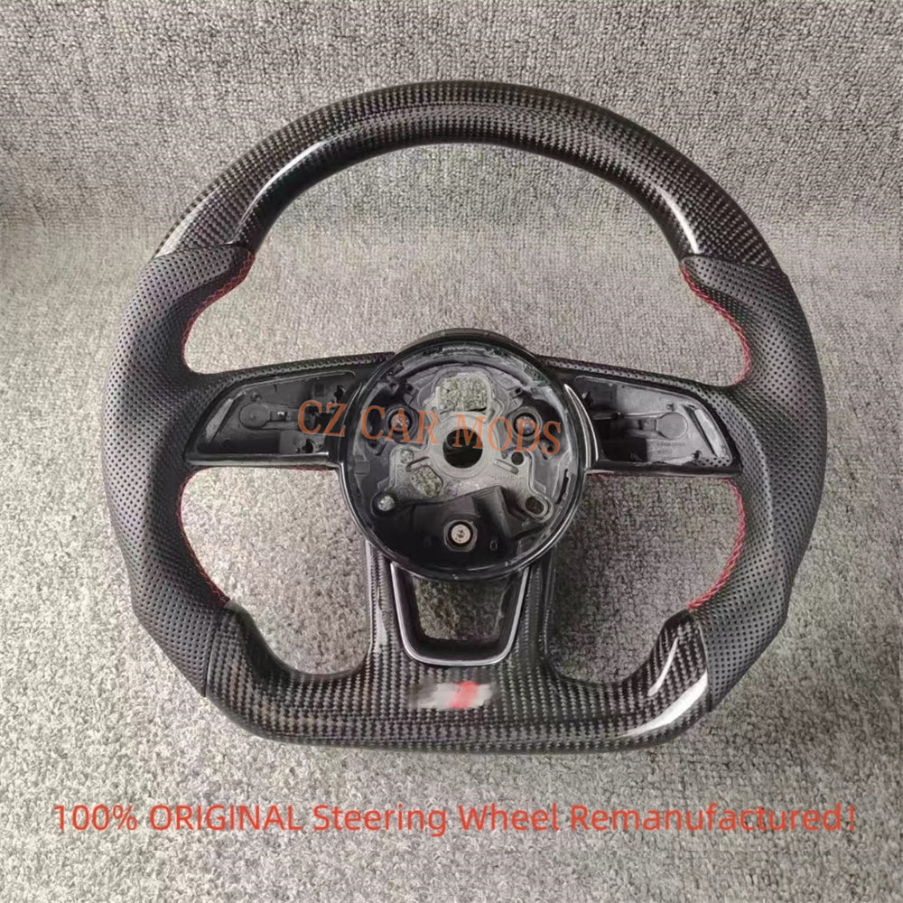 Custom Black Perforated Leather Carbon Fiber Steering Wheel Auto Accessory For Audi A3 2017 2018 2019 2021 2022 Remanufactured