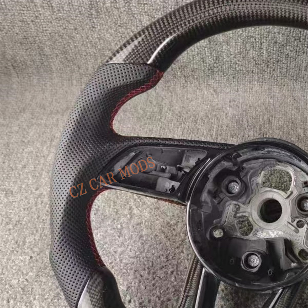 Custom Black Perforated Leather Carbon Fiber Steering Wheel Auto Accessory For Audi A3 2017 2018 2019 2021 2022 Remanufactured