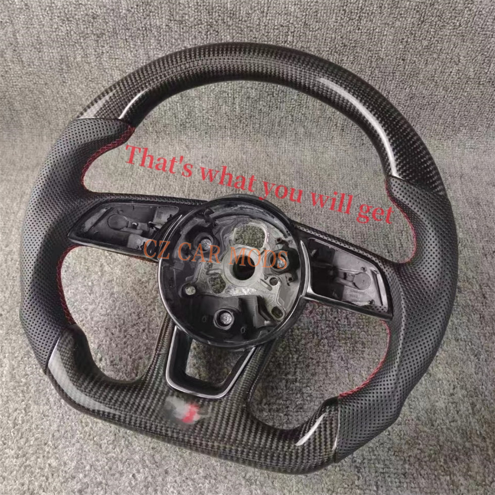 Custom Black Perforated Leather Carbon Fiber Steering Wheel Auto Accessory For Audi A3 2017 2018 2019 2021 2022 Remanufactured