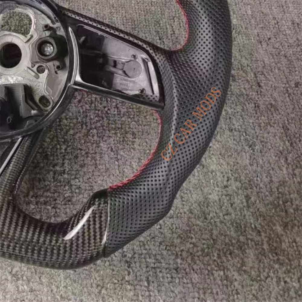 Custom Black Perforated Leather Carbon Fiber Steering Wheel Auto Accessory For Audi A3 2017 2018 2019 2021 2022 Remanufactured
