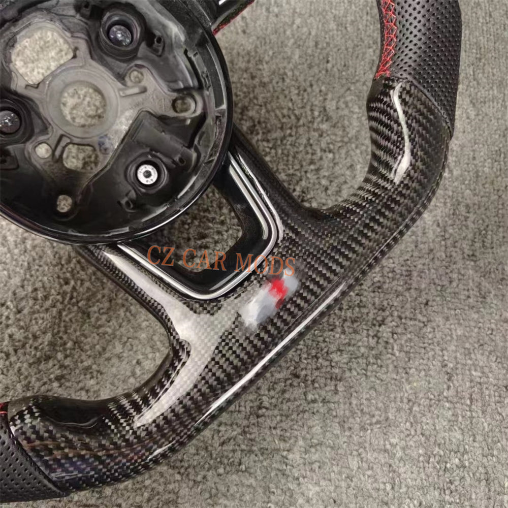 Custom Black Perforated Leather Carbon Fiber Steering Wheel Auto Accessory For Audi A3 2017 2018 2019 2021 2022 Remanufactured