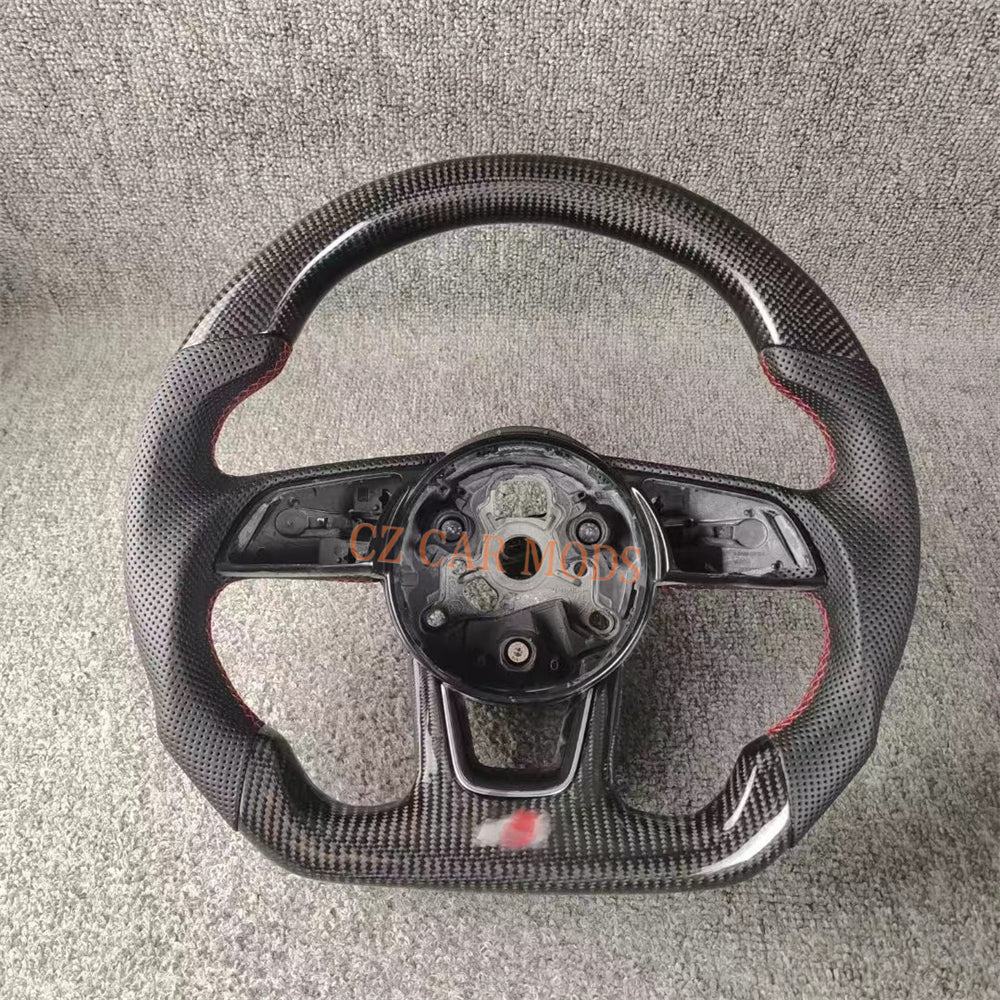 Custom Black Perforated Leather Carbon Fiber Steering Wheel Auto Accessory For Audi A3 2017 2018 2019 2021 2022 Remanufactured