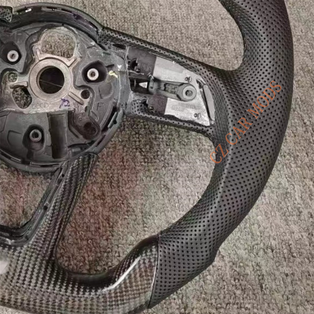 Customized Black Perforated Leather Real Carbon Fiber Steering Wheel Auto Accessory Fit For Audi S4 2016 2017 2018 2019 2020 Remanufactured