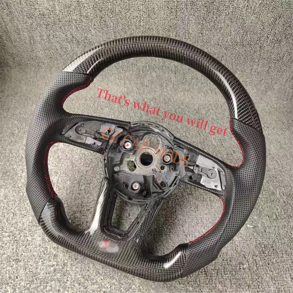 Customized Perforated Leather Black Real Carbon Fiber Steering Wheel Auto Accessory Fit For Audi S4 2016 2017 2018 2019 2020 Remanufactured
