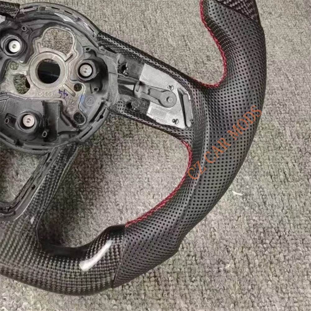 Customized Perforated Leather Black Real Carbon Fiber Steering Wheel Auto Accessory Fit For Audi S4 2016 2017 2018 2019 2020 Remanufactured