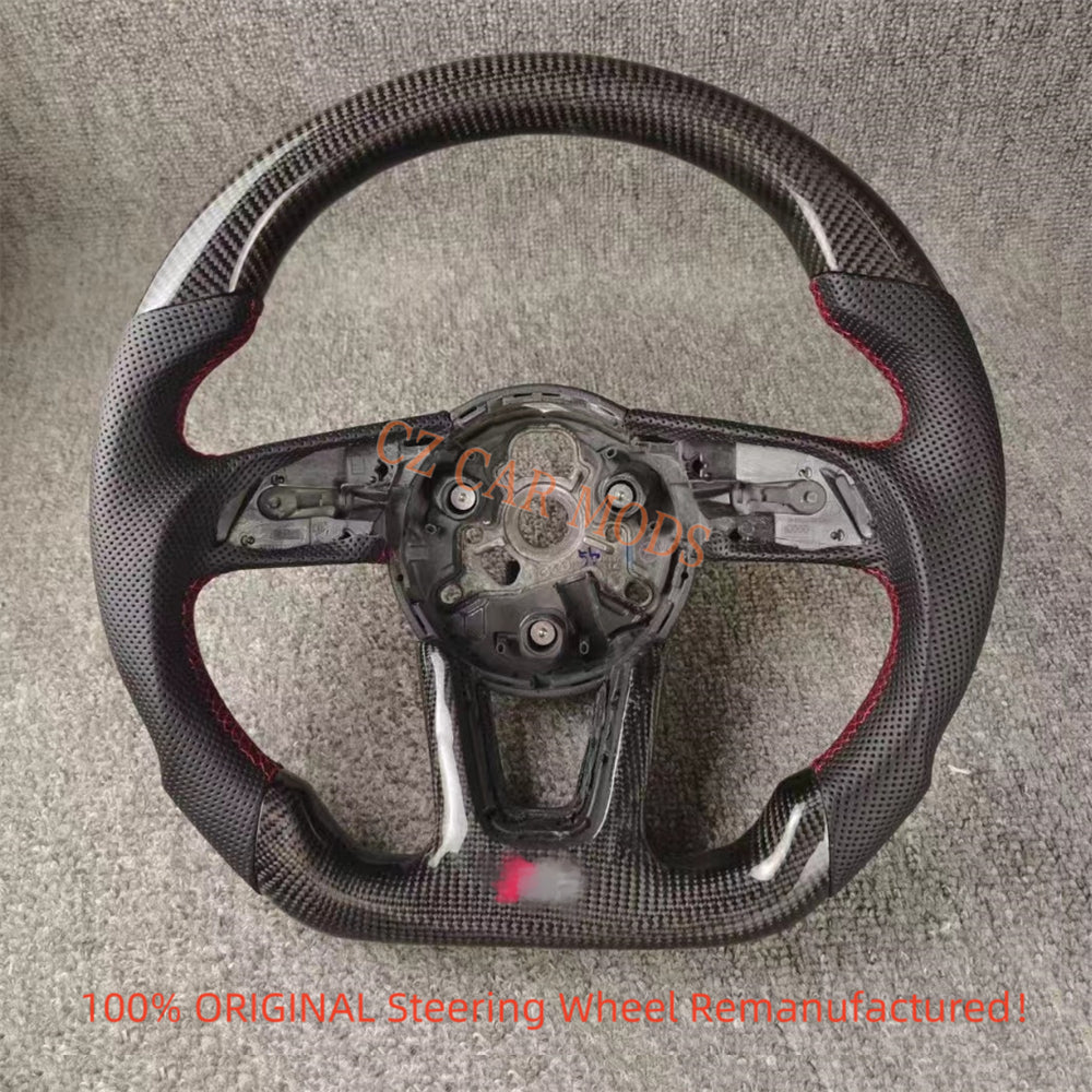 Customized Perforated Leather Black Real Carbon Fiber Steering Wheel Auto Accessory Fit For Audi S4 2016 2017 2018 2019 2020 Remanufactured