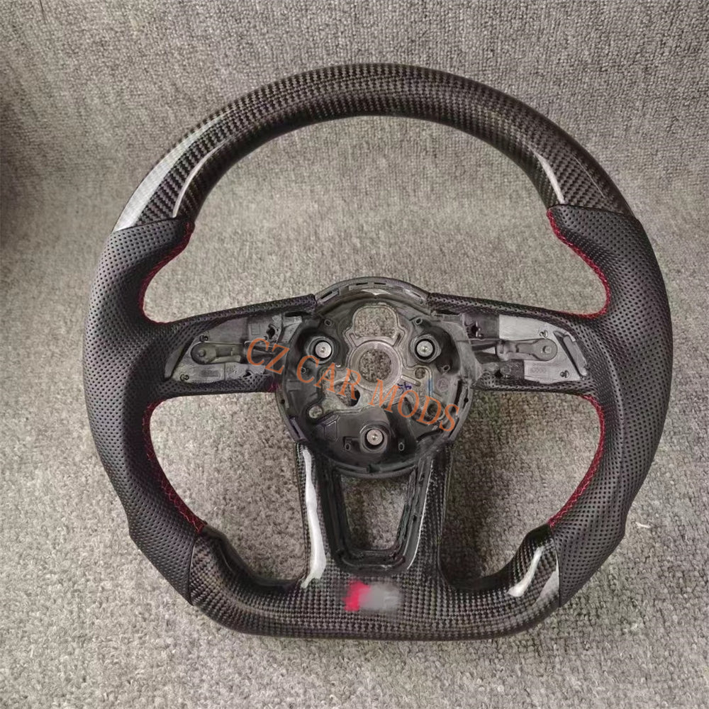 Customized Perforated Leather Black Real Carbon Fiber Steering Wheel Auto Accessory Fit For Audi S4 2016 2017 2018 2019 2020 Remanufactured