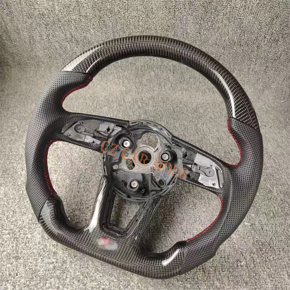 Customized Perforated Leather Black Real Carbon Fiber Steering Wheel Auto Accessory Fit For Audi S4 2016 2017 2018 2019 2020 Remanufactured