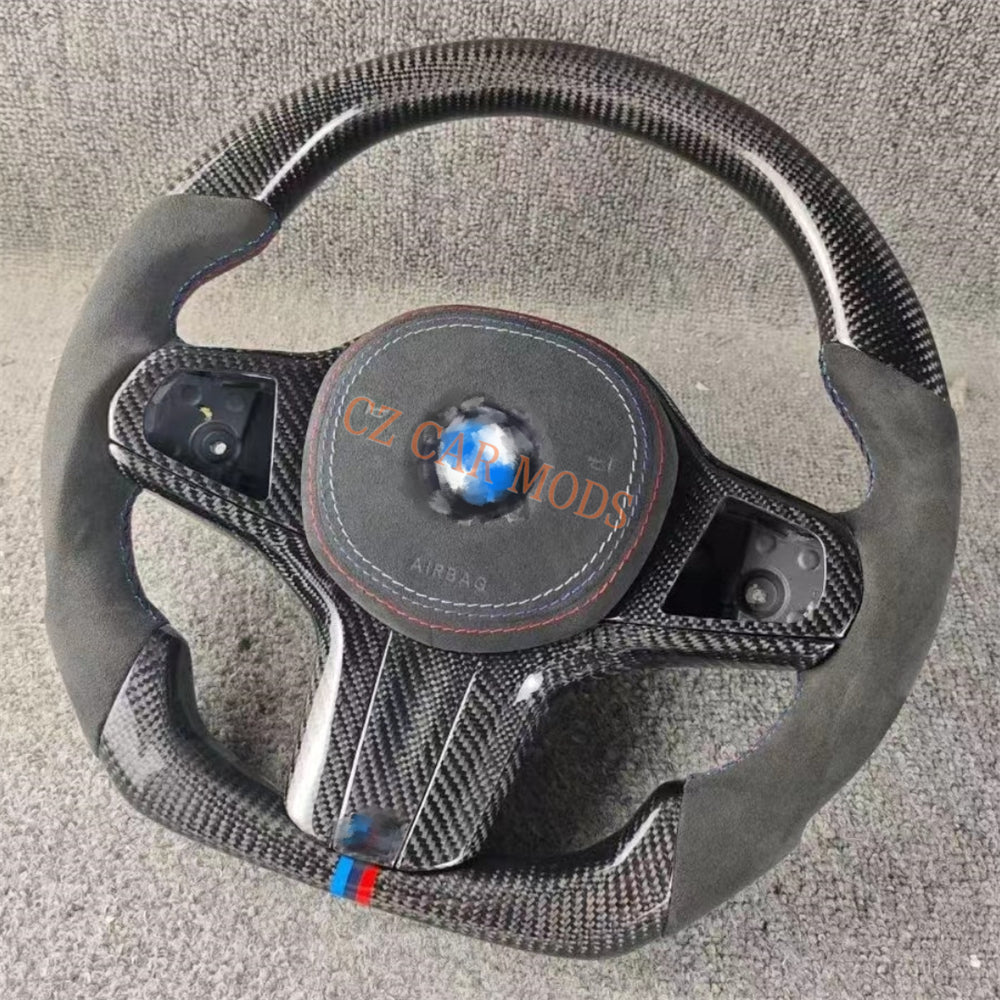 Customized Alcantara Carbon Fiber Steering Wheel With Airbag Cover For 2018 2019 2020 2021 2022 BMW M8 Auto Accessory Re-manufactured