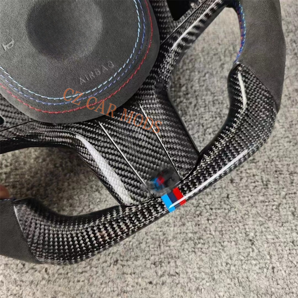 Customized Alcantara Carbon Fiber Steering Wheel With Airbag Cover For 2018 2019 2020 2021 2022 BMW M8 Auto Accessory Re-manufactured
