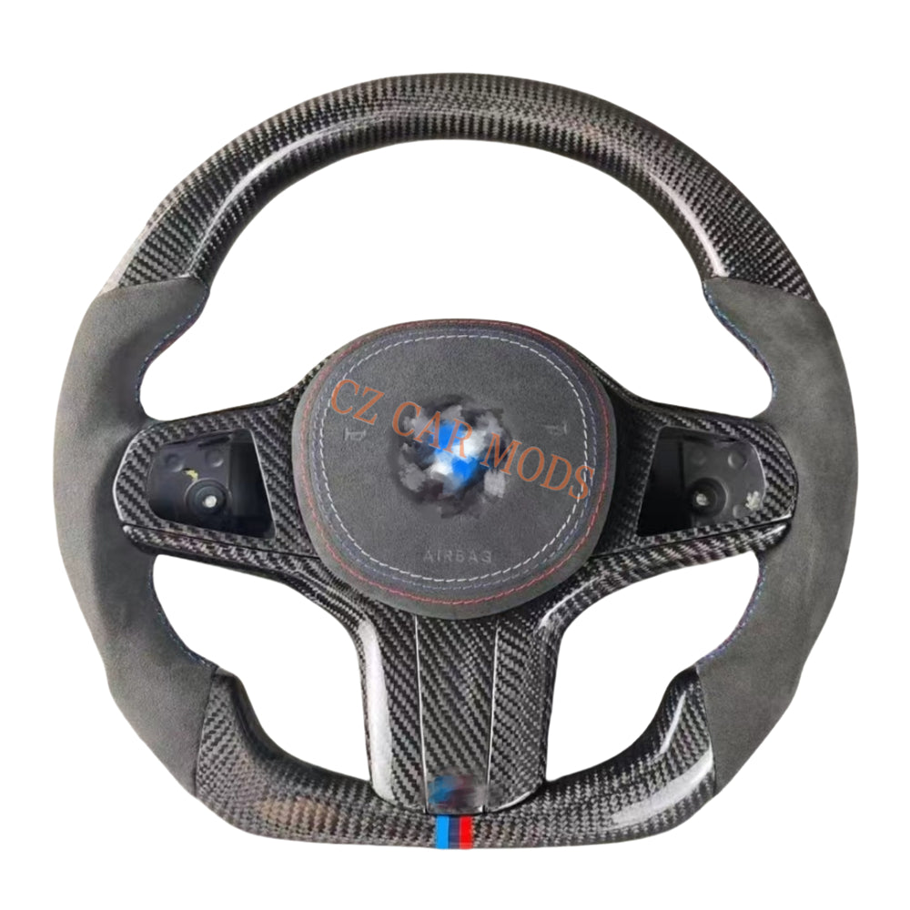 Customized Alcantara Carbon Fiber Steering Wheel With Airbag Cover For 2018 2019 2020 2021 2022 BMW M8 Auto Accessory Re-manufactured