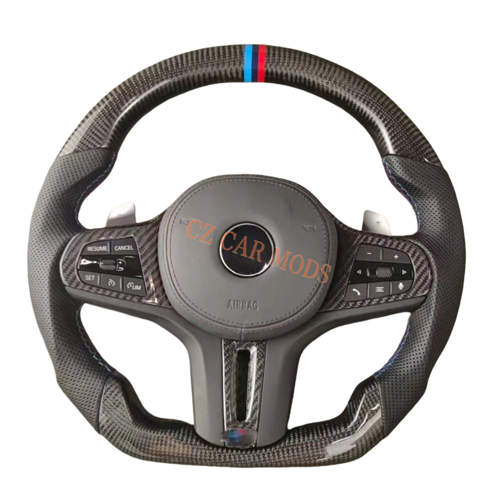 Customized Perforated Leather Carbon Fiber Steering Wheel With Airbag Cover Paddles Shift For 2018 2019 2020 2021 2022 BMW M8 Auto Accessory Re-manufactured
