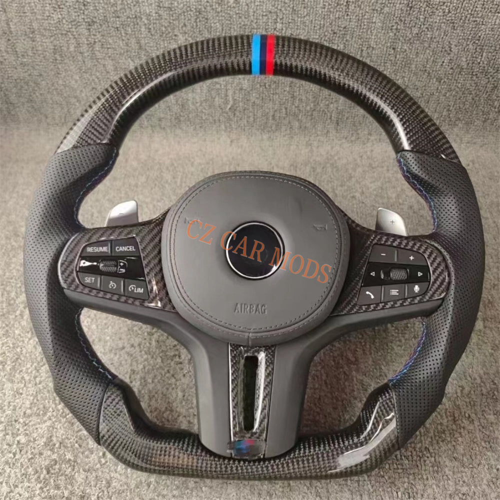 Customized Perforated Leather Carbon Fiber Steering Wheel With Airbag Cover Paddles Shift For 2018 2019 2020 2021 2022 BMW M8 Auto Accessory Re-manufactured
