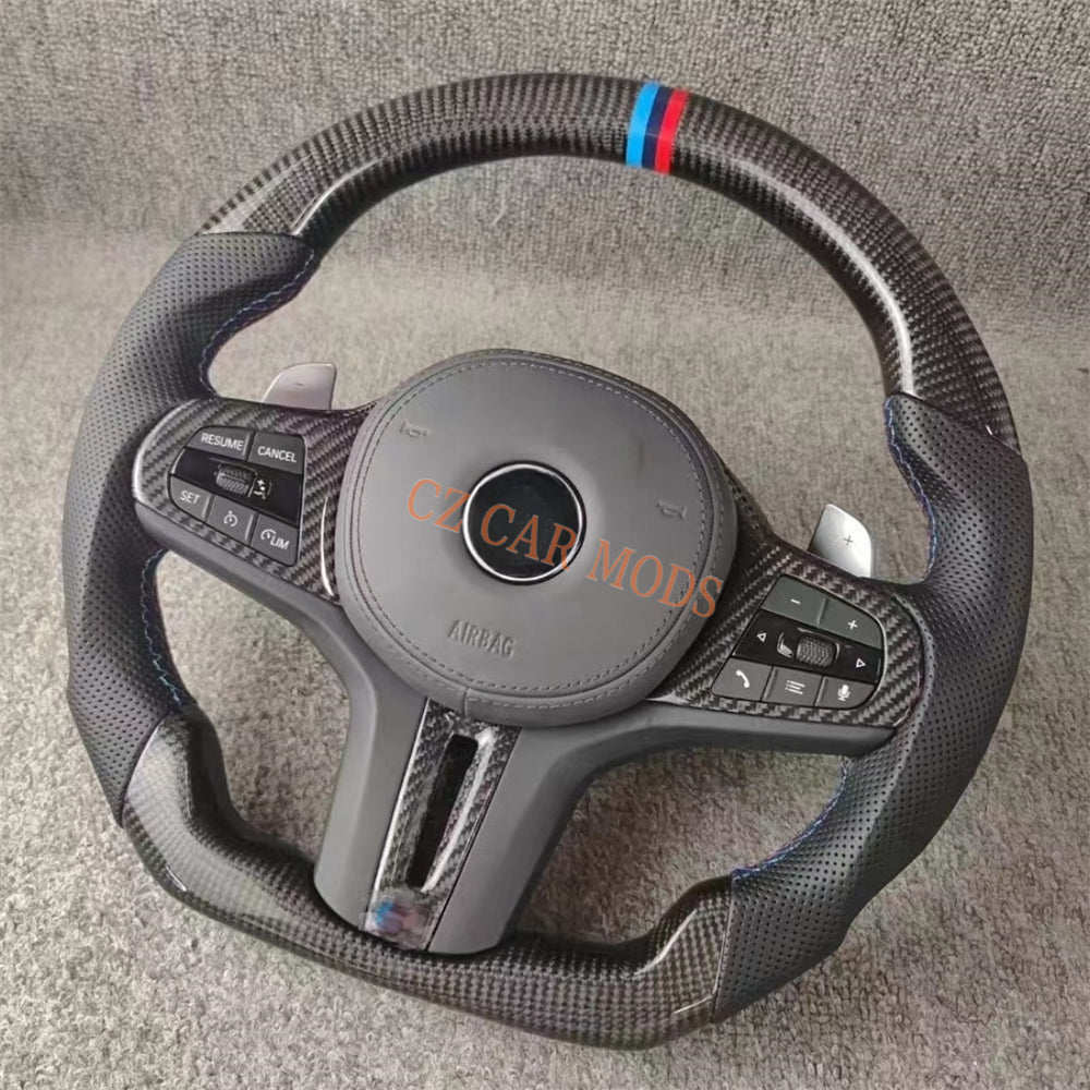 Customized Perforated Leather Carbon Fiber Steering Wheel With Airbag Cover Paddles Shift For 2018 2019 2020 2021 2022 BMW M8 Auto Accessory Re-manufactured