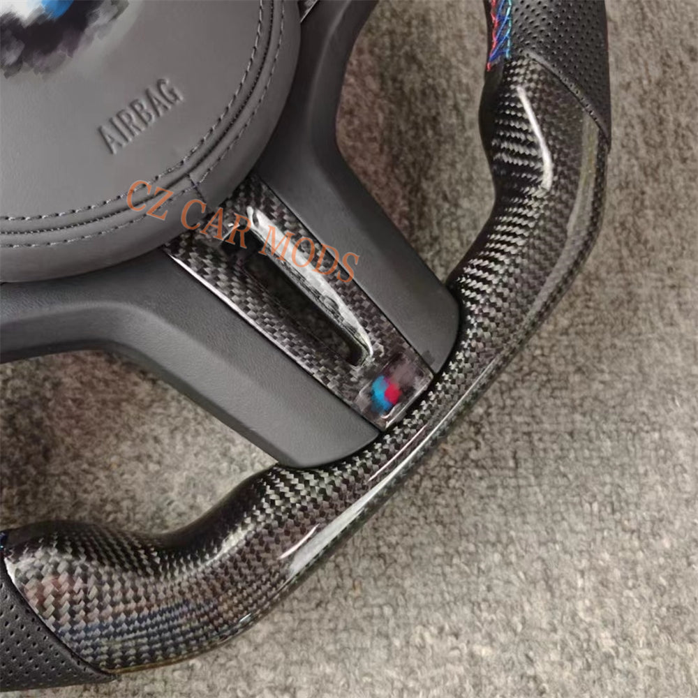 Customized Perforated Leather Carbon Fiber Steering Wheel With Airbag Cover Paddles Shift For 2018 2019 2020 2021 2022 BMW M8 Auto Accessory Re-manufactured