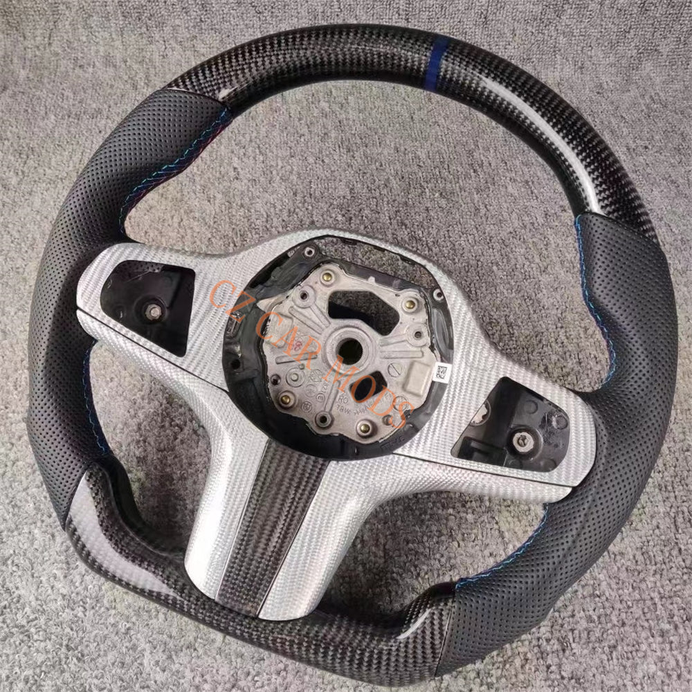 Customized Perforated Leather Carbon Fiber Steering Wheel For 2018 2019 2020 2021 2022 BMW M8 Auto Accessory Re-manufactured
