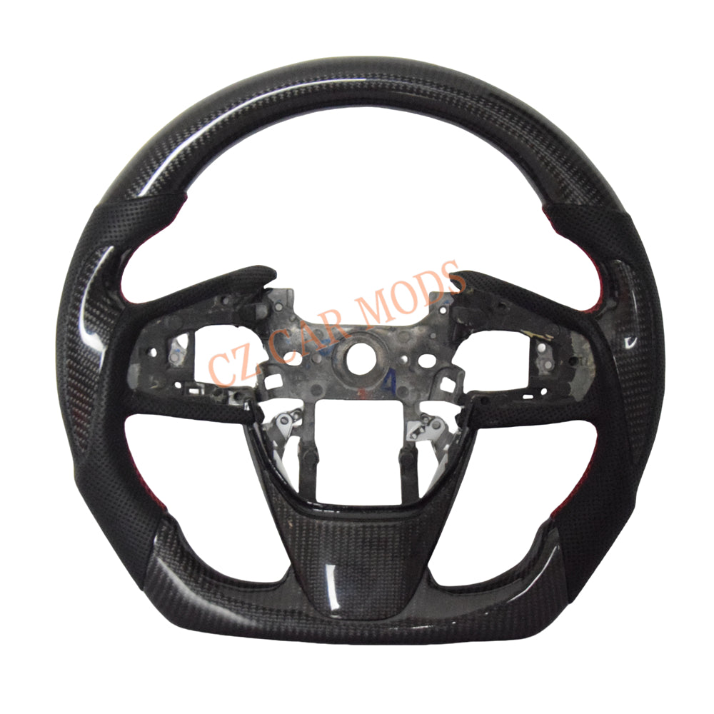Customized Black Perforated Leather Carbon Fiber Steering Wheel Auto Accessory Remanufactured For Honda Civic 10th GEN 2016 2017 2018 2019 2020 2021