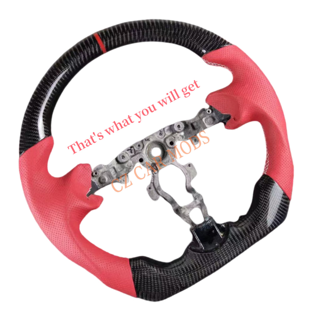 Custom Red Leather Real Carbon Fiber Steering Wheel Auto Accessory Red Center Strip Remanufactured For Nissan Sentra 2016-2024 Nissan 370z 2009-2021 INFINITI FX35 2009-2013