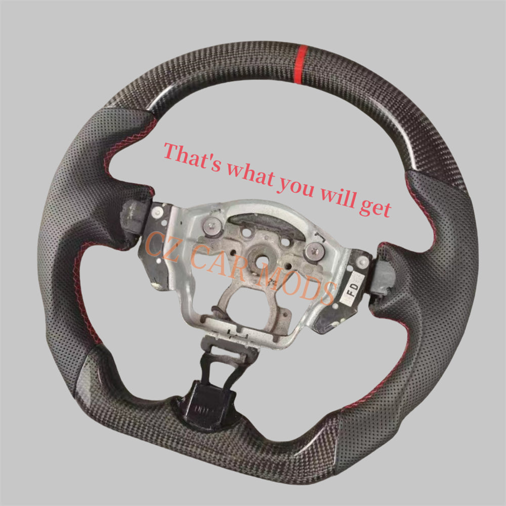Custom Perforated Leather Carbon Fiber Steering Wheel Auto Accessory Red Center Strip For Nissan Sentra 2016-2024 Nissan 370z 2009-2021 INFINITI FX35 2009-2013 Remanufactured