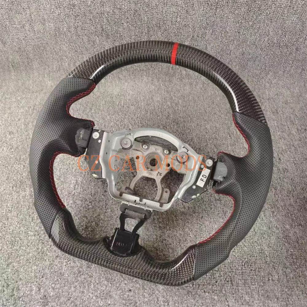 Custom Perforated Leather Carbon Fiber Steering Wheel Auto Accessory Red Center Strip Remanufactured For Nissan Sentra 2016-2024 Nissan 370z 2009-2021 INFINITI FX35 2009-2013