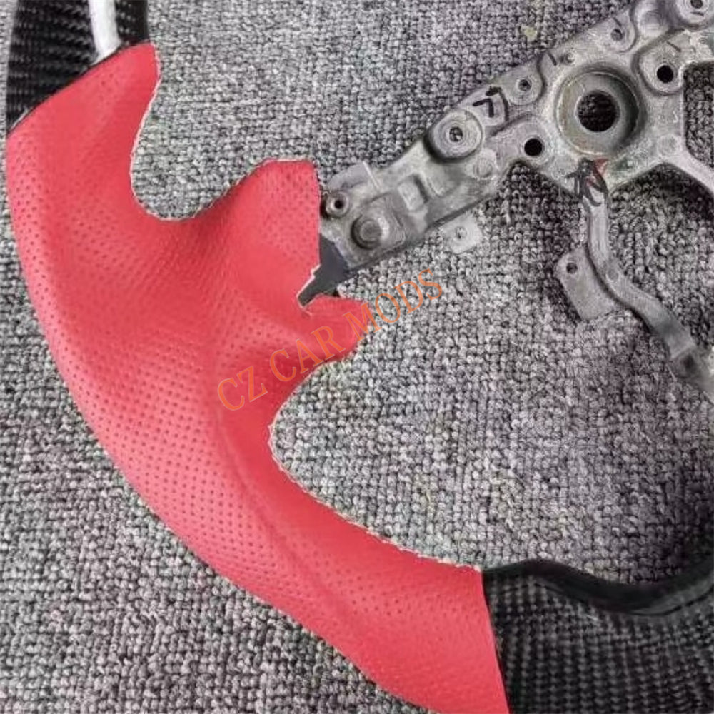 Custom Red Leather Real Carbon Fiber Steering Wheel Auto Accessory Red Center Strip Remanufactured For Nissan Sentra 2016-2024 Nissan 370z 2009-2021 INFINITI FX35 2009-2013