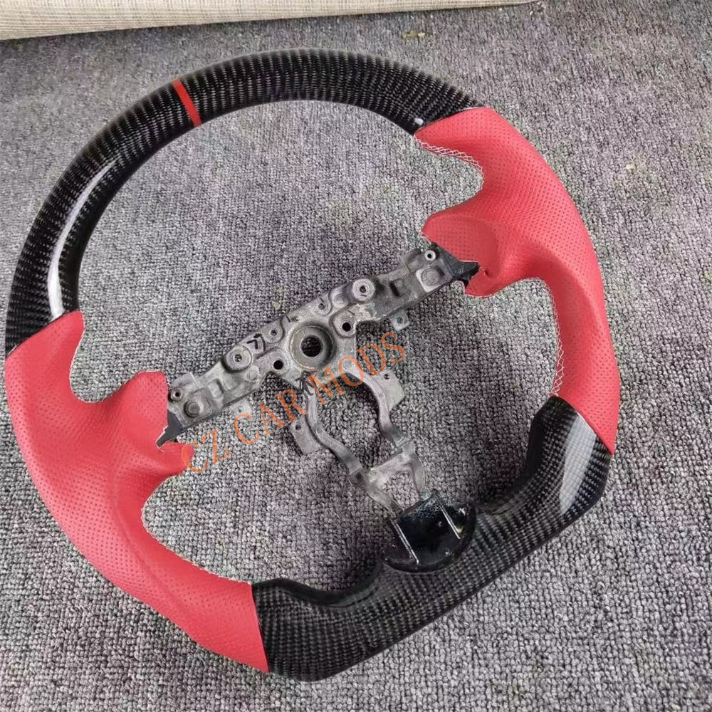 Custom Red Leather Real Carbon Fiber Steering Wheel Auto Accessory Red Center Strip Remanufactured For Nissan Sentra 2016-2024 Nissan 370z 2009-2021 INFINITI FX35 2009-2013