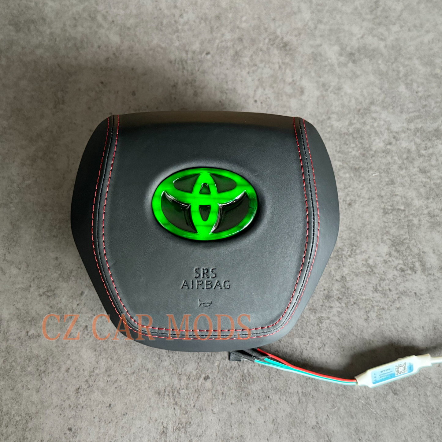 Black leather red stitch LED Luminous Steering Wheel Airbag Cover Designed Specifically for Toyota