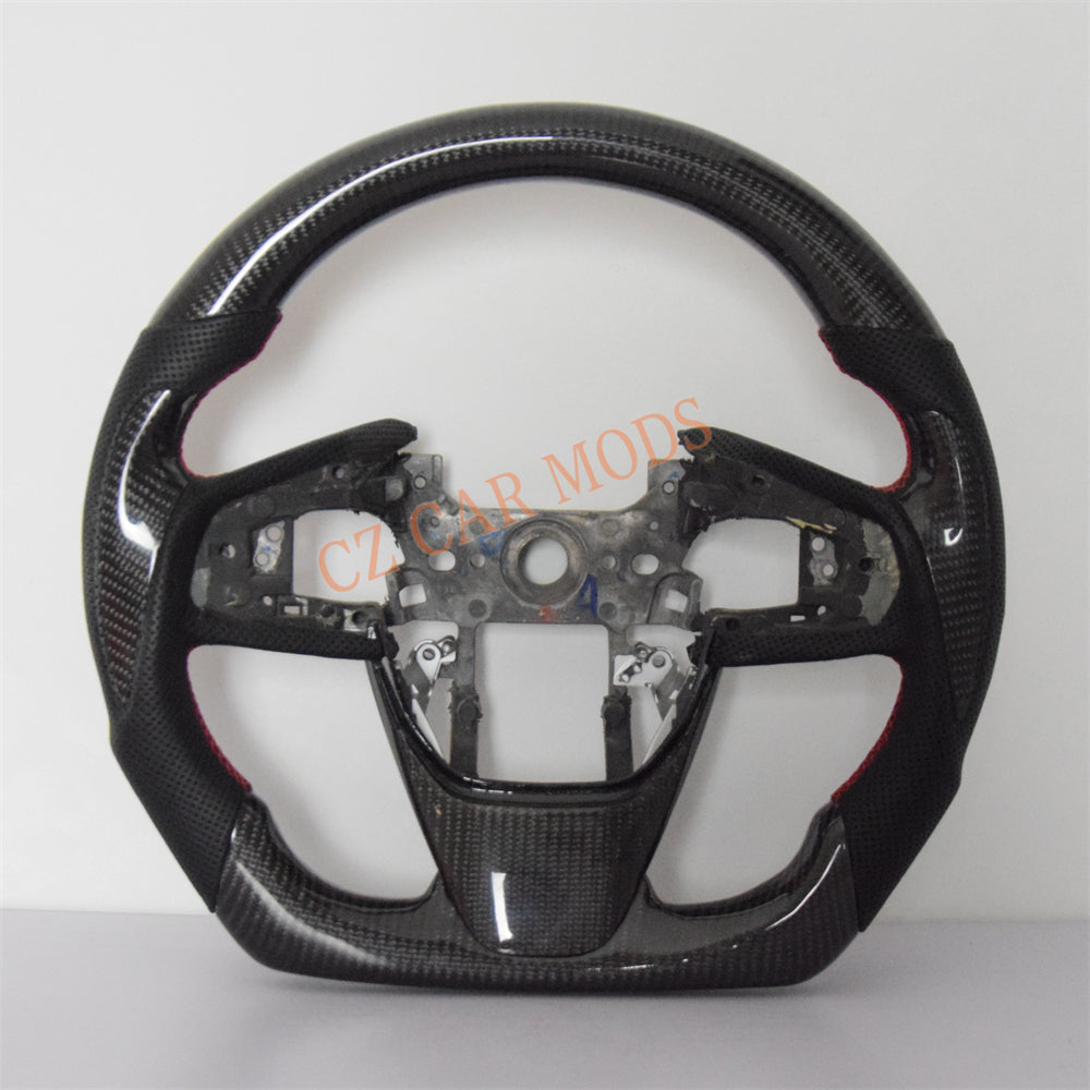 Customized Black Perforated Leather Carbon Fiber Steering Wheel Auto Accessory Remanufactured For Honda Civic 10th GEN 2016 2017 2018 2019 2020 2021