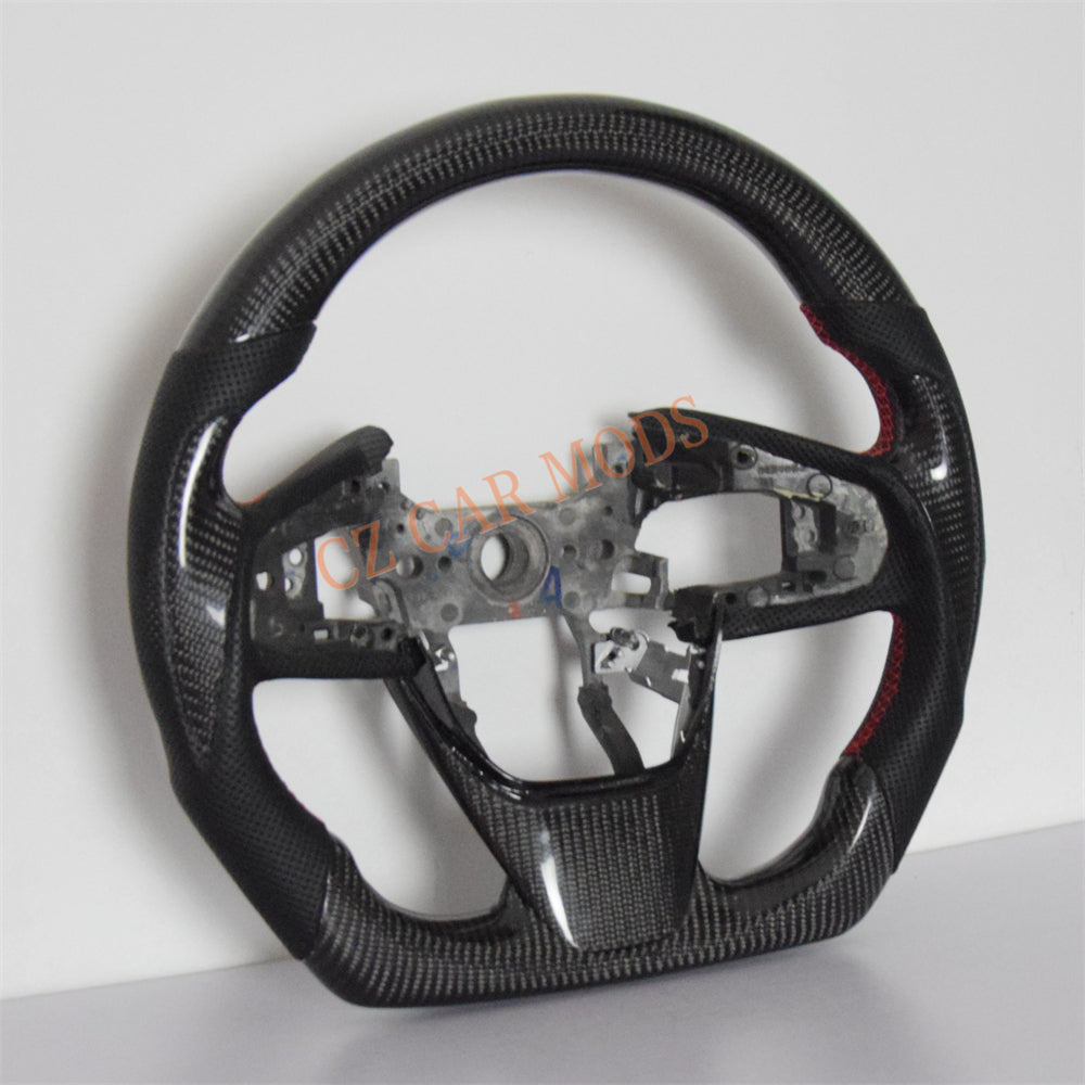 Customized Black Perforated Leather Carbon Fiber Steering Wheel Auto Accessory Remanufactured For Honda Civic 10th GEN 2016 2017 2018 2019 2020 2021