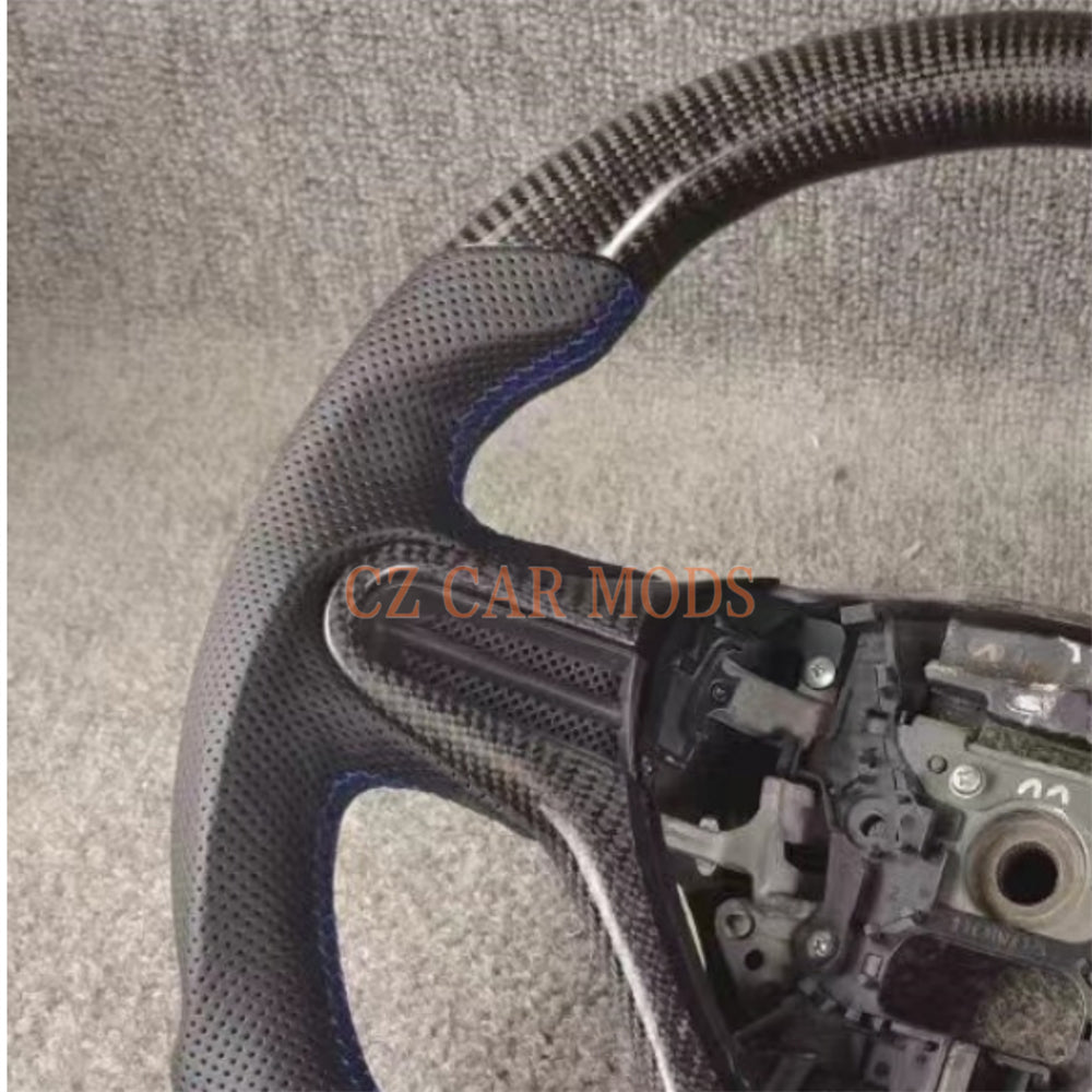 Custom Perforated Leather Real Carbon Fiber Steering Wheel With Blue Center Strip Auto Accessory For Honda Jazz 2009 2010 2011 2012 2013 2014 Remanufactured