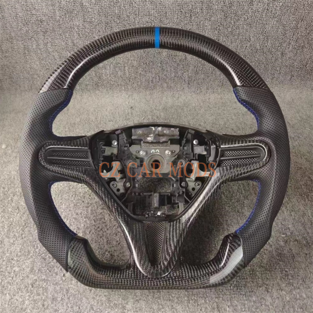 Custom Perforated Leather Real Carbon Fiber Steering Wheel With Blue Center Strip Auto Accessory For Honda Jazz 2009 2010 2011 2012 2013 2014 Remanufactured
