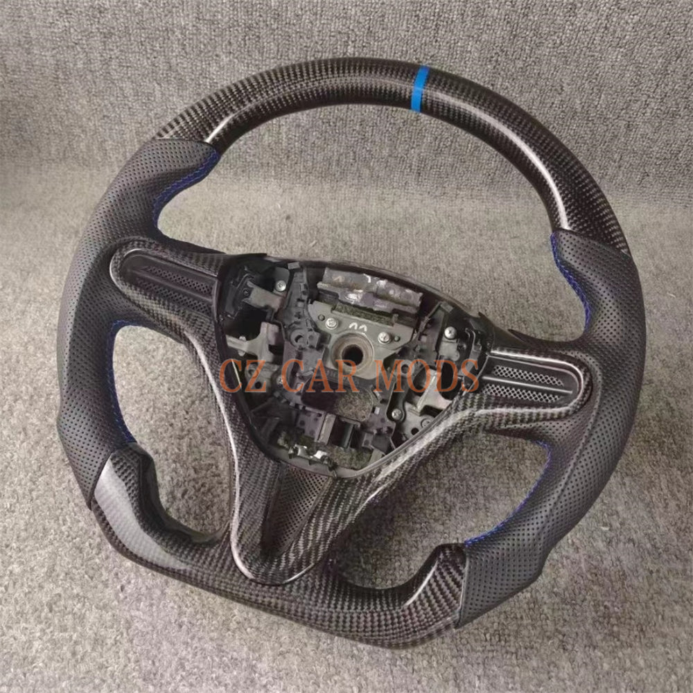 Custom Perforated Leather Real Carbon Fiber Steering Wheel With Blue Center Strip Auto Accessory For Honda Jazz 2009 2010 2011 2012 2013 2014 Remanufactured