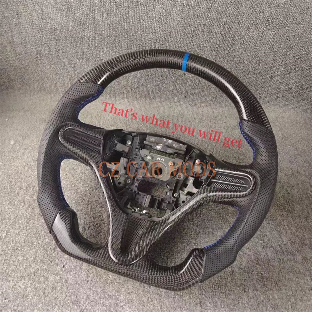 Custom Perforated Leather Real Carbon Fiber Steering Wheel With Blue Center Strip Auto Accessory For Honda Jazz 2009 2010 2011 2012 2013 2014 Remanufactured