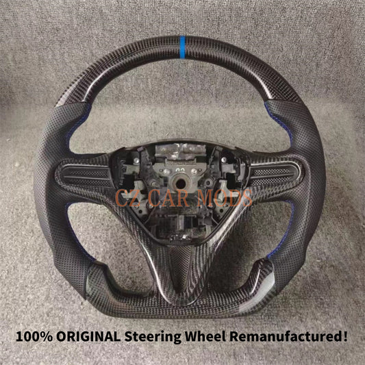 Custom Perforated Leather Real Carbon Fiber Steering Wheel With Blue Center Strip Auto Accessory For Honda Jazz 2009 2010 2011 2012 2013 2014 Remanufactured