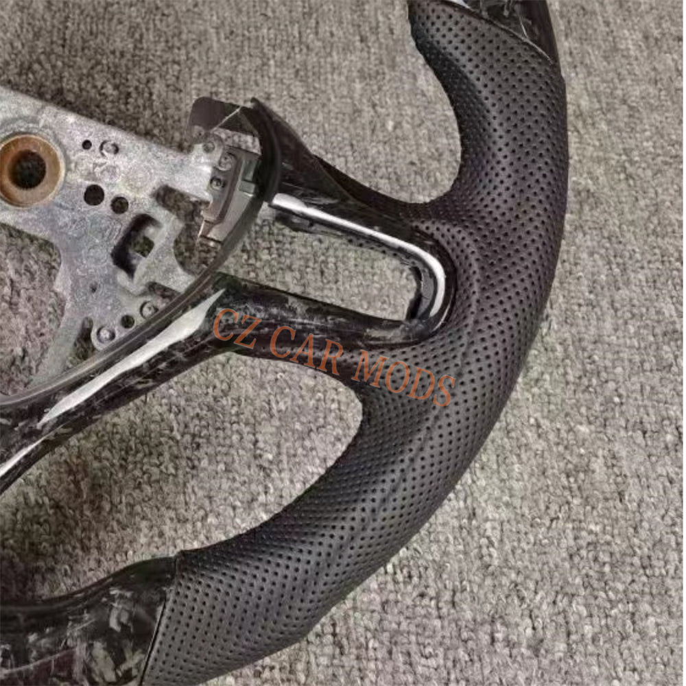 Custom Perforated Leather Forged Carbon Fiber Steering Wheel Auto Accessory For Honda Jazz 2009 2010 2011 2012 2013 2014 Remanufactured