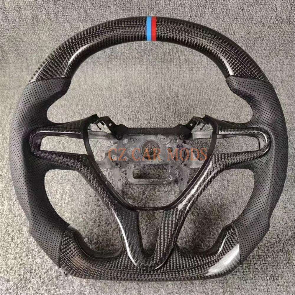 Custom Perforated Leather Real Carbon Fiber Steering Wheel With Blue And Red Center Strip Auto Accessory For Honda Civic 8th GEN 2006 2007 2008 2009 2010 2011 Remanufactured