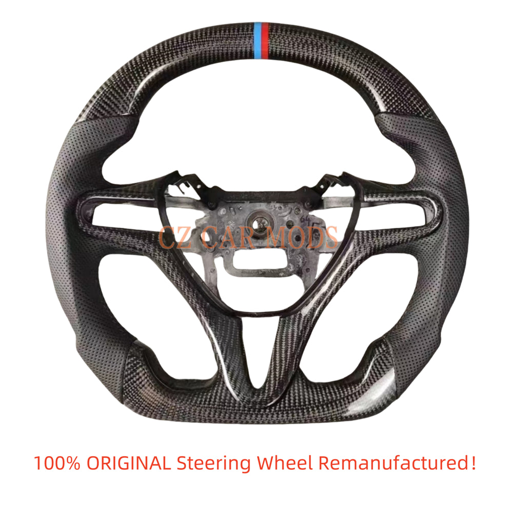 Custom Perforated Leather Real Carbon Fiber Steering Wheel With Blue And Red Center Strip Auto Accessory For Honda Civic 8th GEN 2006 2007 2008 2009 2010 2011 Remanufactured